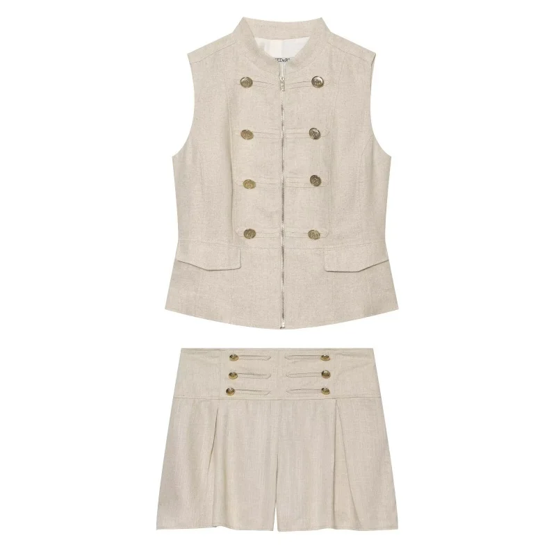 

All Season Women's Solid Knot Decoration 2 Piece Set Zipper Slim Vest Top+Zipper Mini Shorts Feamle Chic Beach Holiday Wear 2026