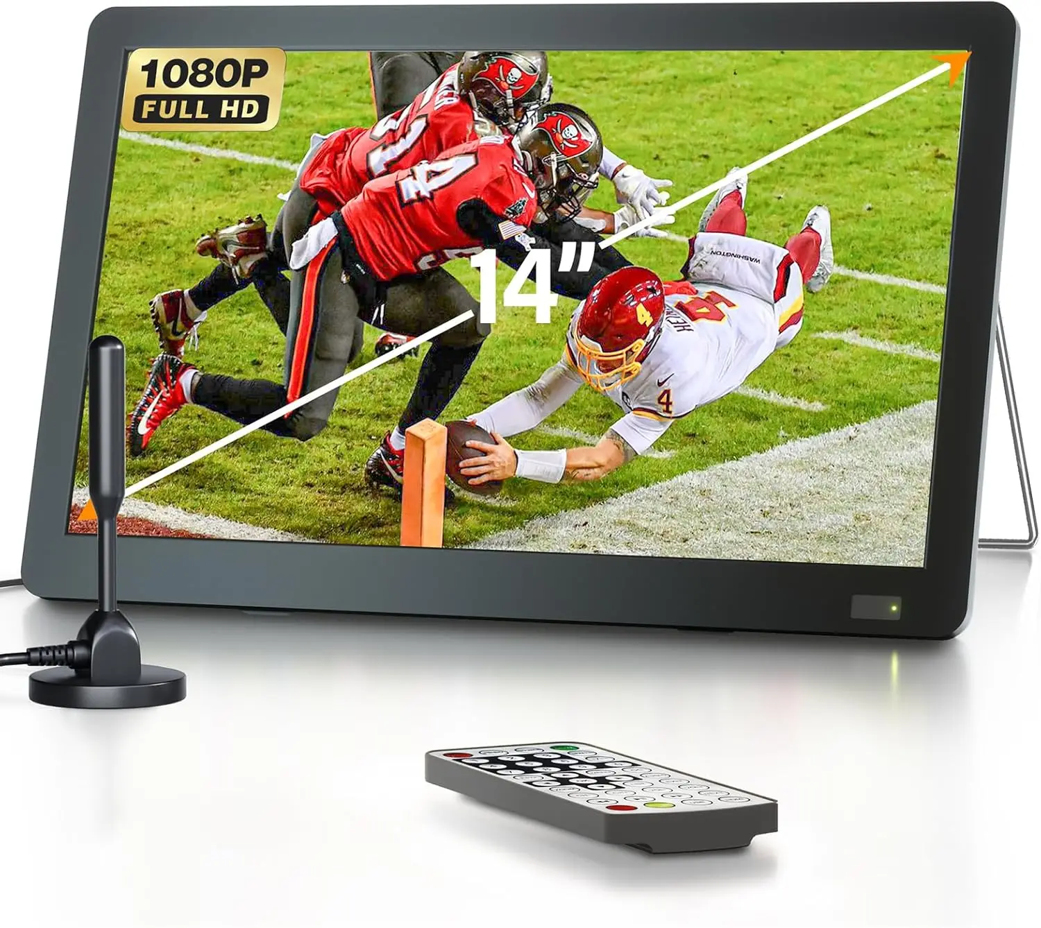 14 inch PortableTV with Antenna, Portable Small TV with ATSC Tuner,Rechargeable Battery Operated Mini TV LCD Monitor 1080P,Built