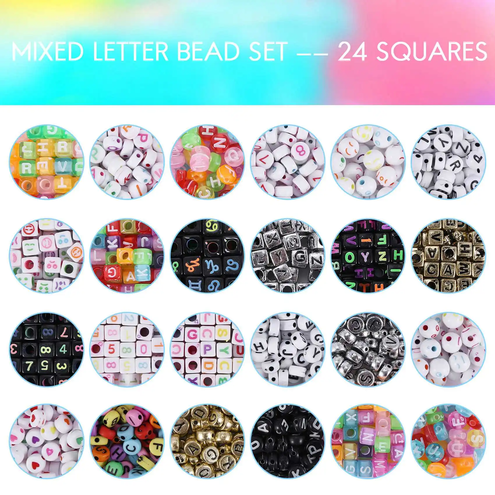 English Letter Acrylic Beads Square Flat Alphabet Beads Charms Bracelet Necklace for Jewelry Making DIY Set