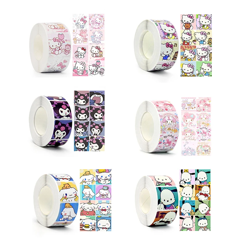 New 500PCS Cartoon Cute Roll Stickers Sanrio Kulomi Yugui Dog Melody Teacher Children Reward Stickers Children Gift Kawaii