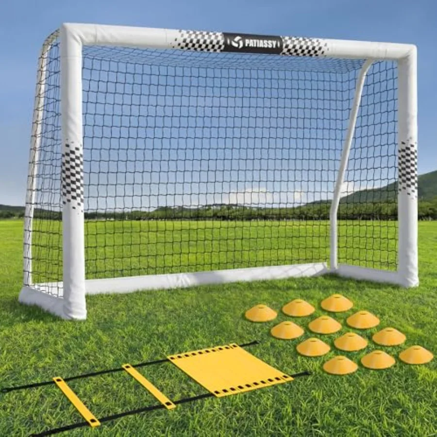 

Soccer Goal for Backyard, 6x4 FT Heavy Duty Soccer Net with Safety Foam Padded Metal Post, Durable Goals with Training Set Agility Ladder & 12 Cones for Youth & Adults Practice