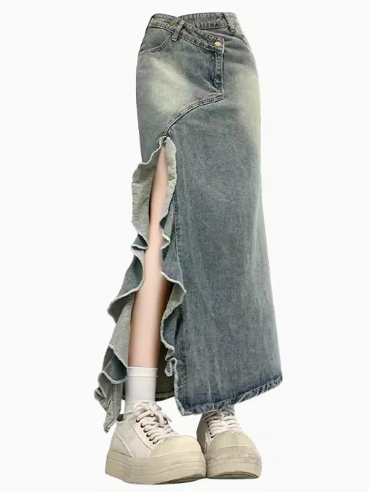 

Юбка женская джинсовая облегающая с завышенной талией, модная повседневная в американском стиле ретро, в стиле High Street, на лето