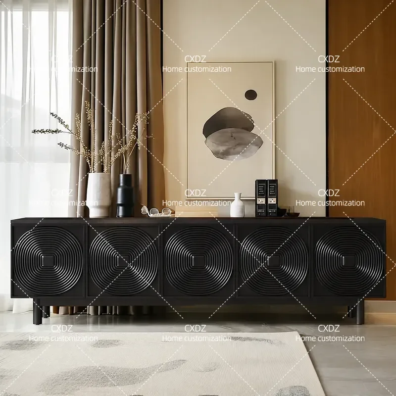 Medieval Black Solid Wood TV Cabinet Floor to Ceiling Storage Locker Living Room Sofa Partition Stand Home Furniture