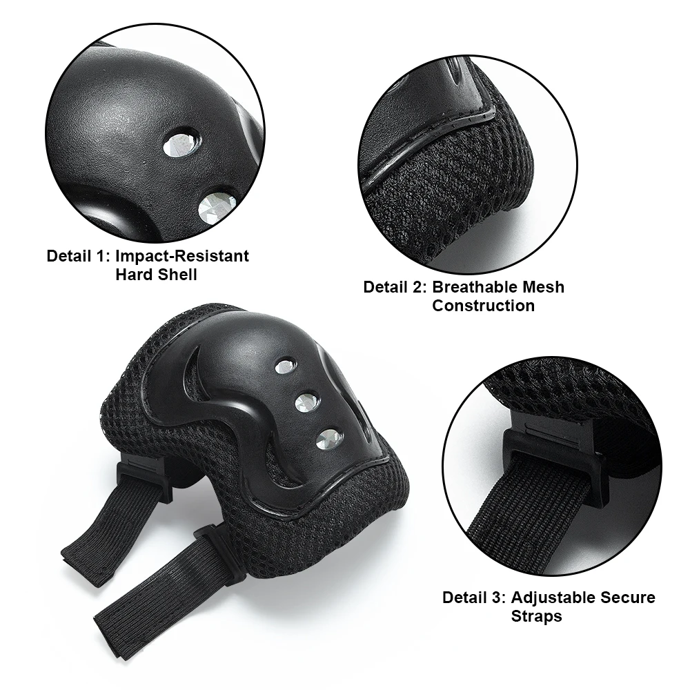 7-teiliges Kinder-Fahrradhelm-Set mit Knie- und Ellbogenschützern, Handgelenkschützern, verstellbarer Sicherheitshelm für Kleinkinder von 3-10 Jahren, Jungen und Mädchen – Detail 6