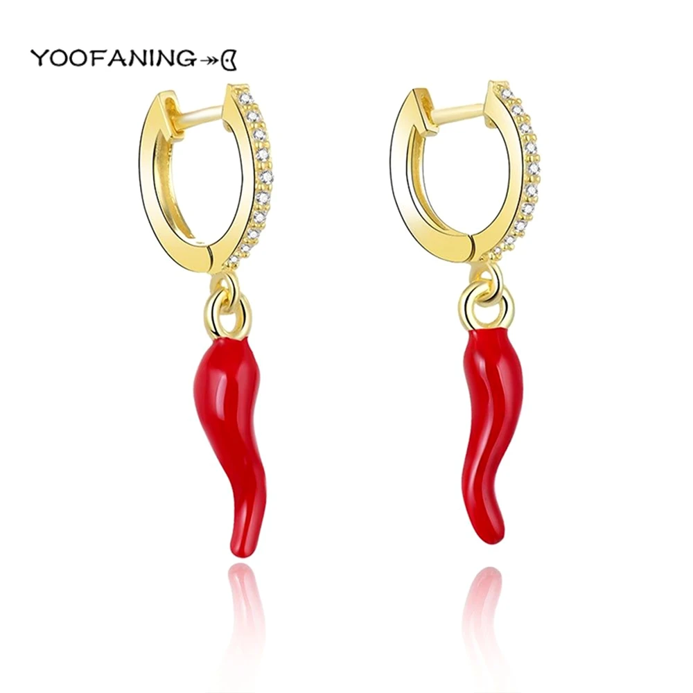 925 Sterling Silver Needle exquisite red pendant earrings starfish/chili/strawberry design gold silver women\'s jewelry earrings