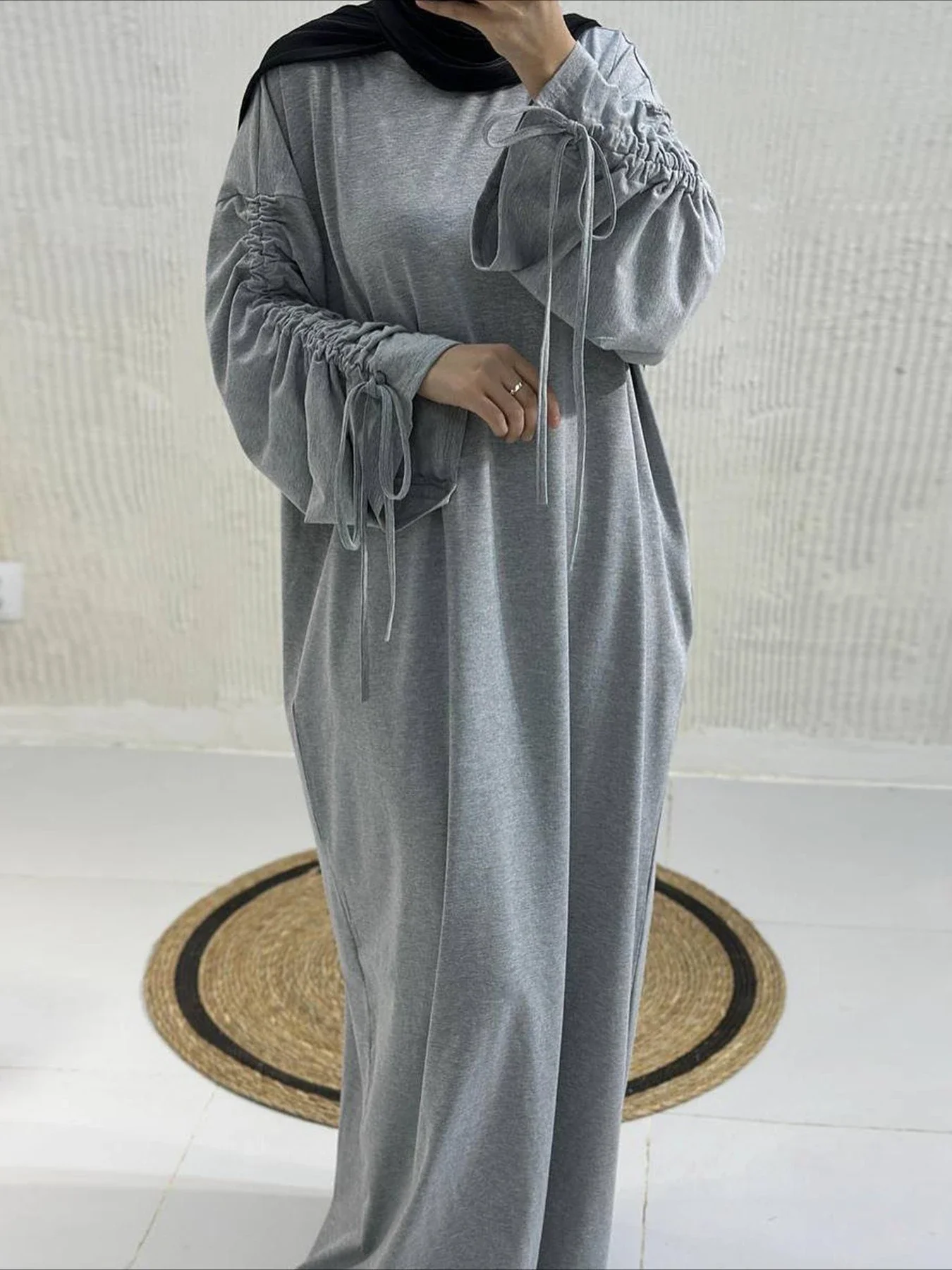 Abito da donna Abaya Dubai Eid Polsino musulmano con coulisse Party Jalabiya Ramadan Lungo Abaya Marocco Caftano Abiti Largos Abito arabo