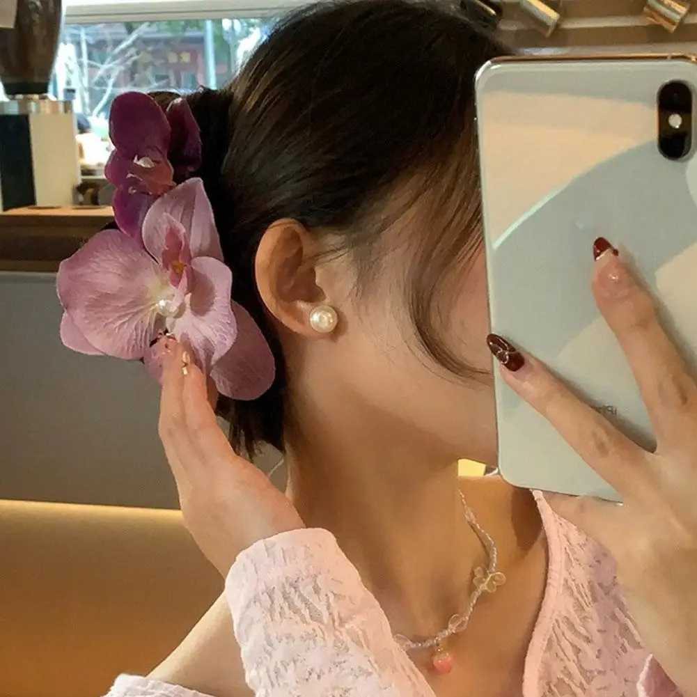 مشابك شعر على شكل زهرة الأوركيد على شكل فراشة للفتيات ، دبوس شعر على الطراز الخيالي ، ملعقة ظهر ، مخلب سمك القرش ، زهور محاكاة ، إكسسوارات شعر