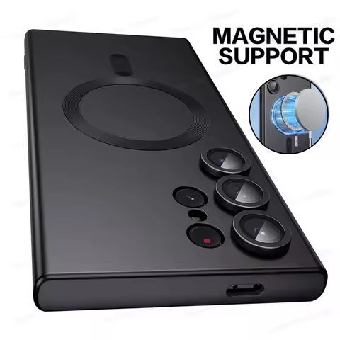 For Samsung Galaxy S24 S25 Ultra Case Metal Luster Magnetic Charging Cover For Samsung S23 S22 S21 S20 FE Note 20 Ultra 10 Plus