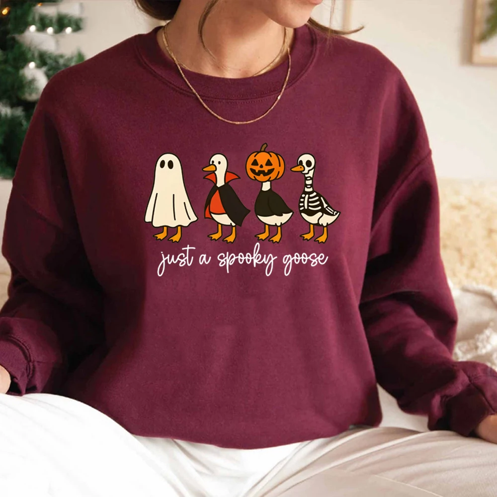 Just A Spooky Goose Halloween Sweatshirt Funny Halloween Goose Hoodie Long Sleeve Unisex Sweatshirts Cute Horror Graphic Hoodies