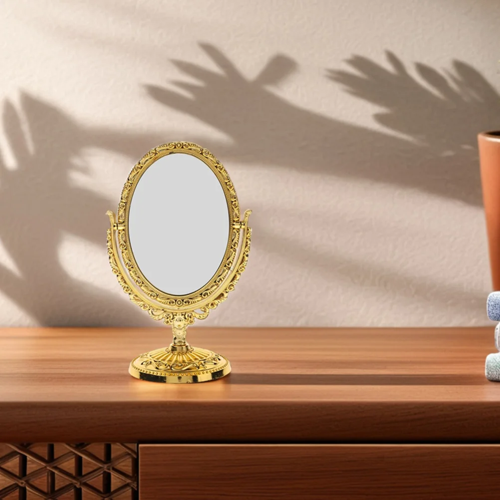 

2Pcs Double Side Swivel Vintage Oval Makeup Mirror European Style Desktop Vanity Table Mirror for Makeup Grooming