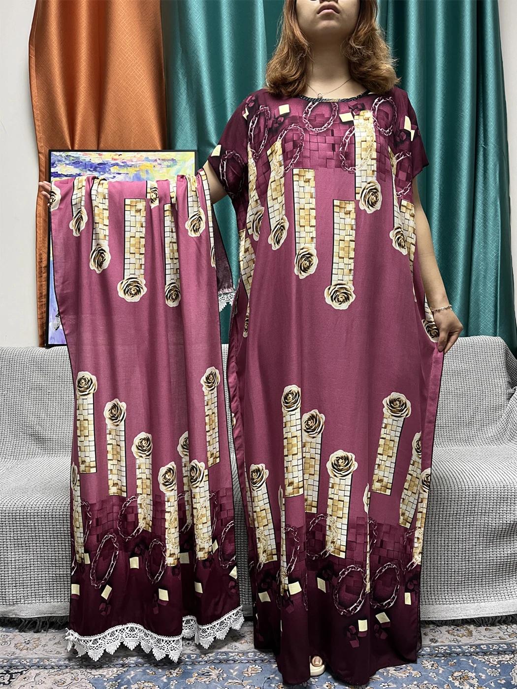 Abayas musulmanas para mujer, bata estampada, nueva, Primavera, 2024, LT376