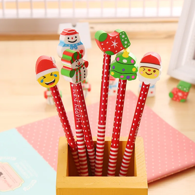 2026 Cartoon Santa Snowman HB Pencil With Eraser Random Color Kids Creative Stationery Children School Supplies Christmas Gift