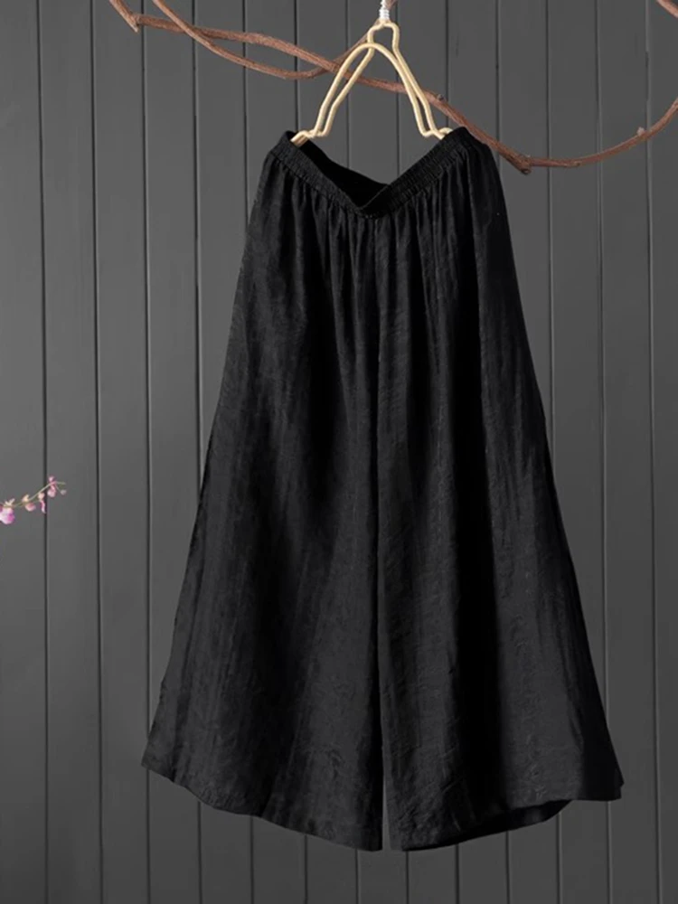 

Широкие брюки из хлопка и льна с высокой талией, женские новые поступления, лето 2022, винтажный стиль, свободные женские повседневные брюки до щиколотки M1746