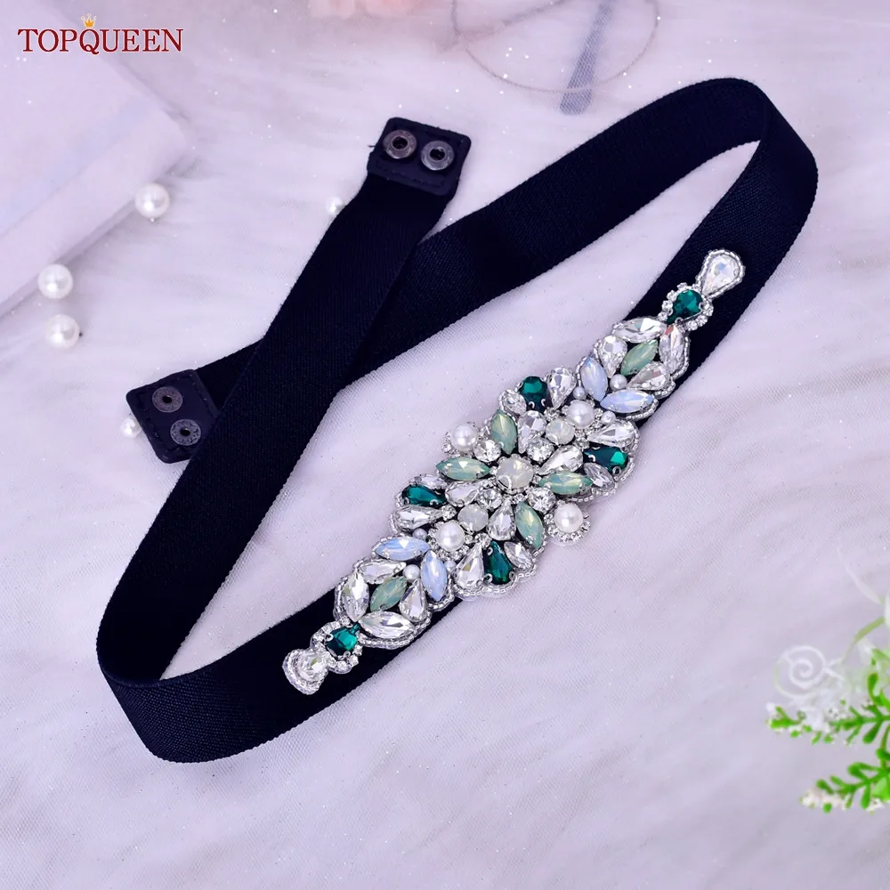 TOPQUEEN S443 Elastic Belt Dress Colorful Diamond Women Overcoat Clothing Accessories Decoration Evening Party Skirt Strech Sash