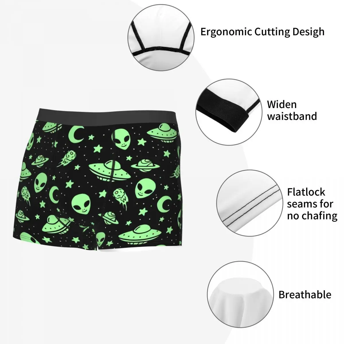 Custom Green Alien UFO Moon Boxers Shorts Men\'s Briefs Underwear Sexy Underpants