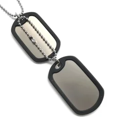 Fashionable Stainless Steel Pendant Necklace Free Carved Dog Tag Sweater Chain Soldier Rubber Cover Military Tag Amulet Jewelry