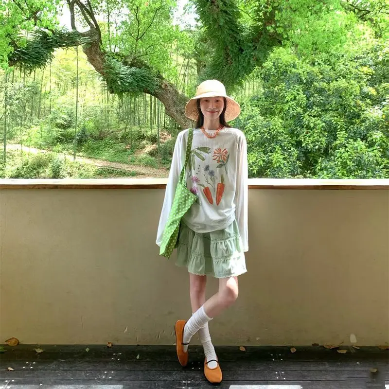 

Holiday Fruit and Vegetable Print Thin Through Snowflake Loose Sunscreen Blouse Top Women's Summer with Skirt 2026 Dress Sets