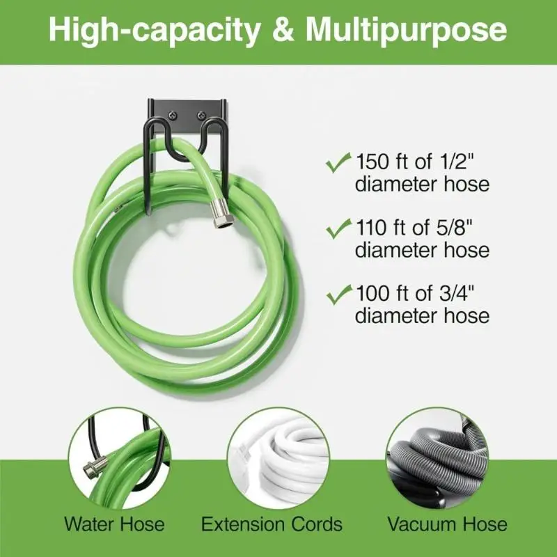 Wall Mounted Garden Hose Storage Rack Rustproof Heavy Duty Sprayed Iron Water Pipe Hook for Patio Yard Lawn Garden
