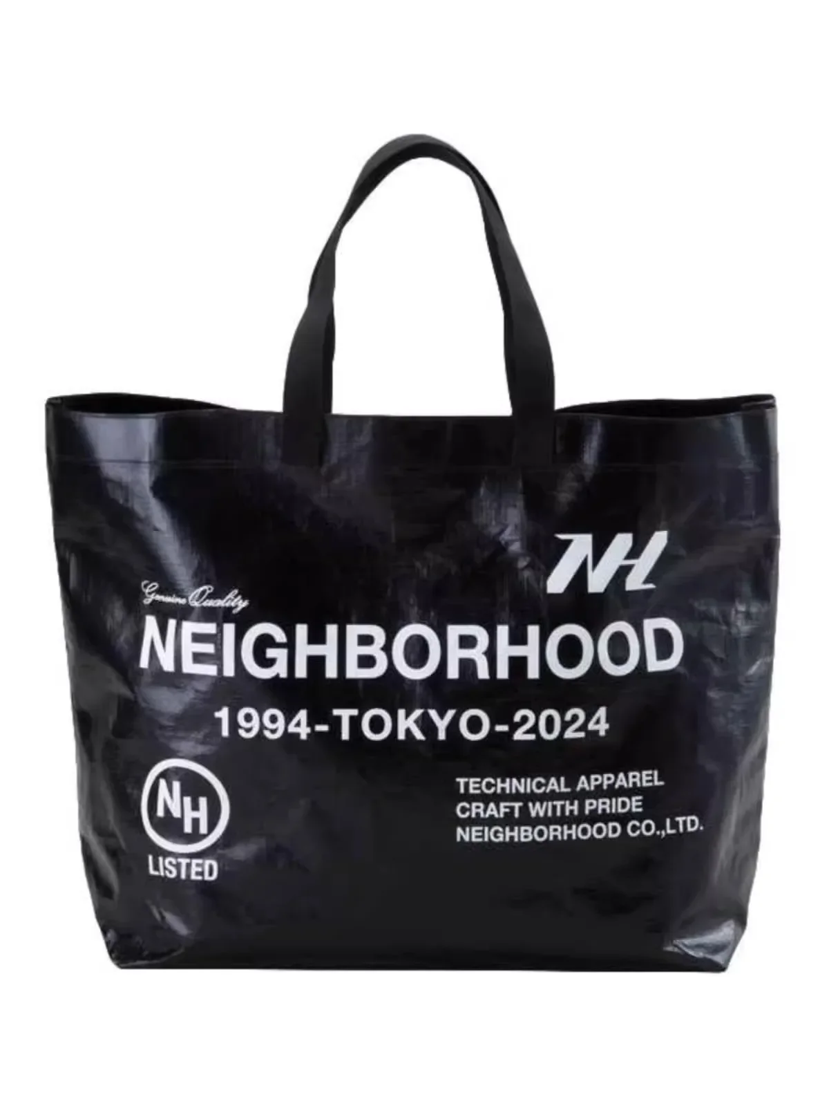 NEIGHBORHOOD handbag NBHD solid black letter handheld woven tote bag FLEXIBLE BAG