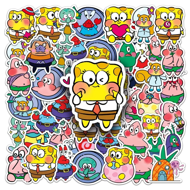 Kawaii 51 Q-version SpongeBob SquarePants، Big Star Octopus، شخصيات كرتونية، ديكور مقاوم للماء، ملصقات حساب الهاتف المحمول