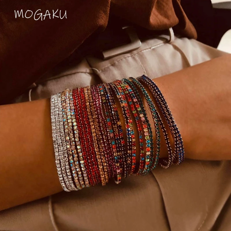 

MOGAKU Women Multicolor Elastic Bracelets for Unisex Crystal Thin Bangles Men Fashion Rhinestone Bracelet Girls Party Jewelry