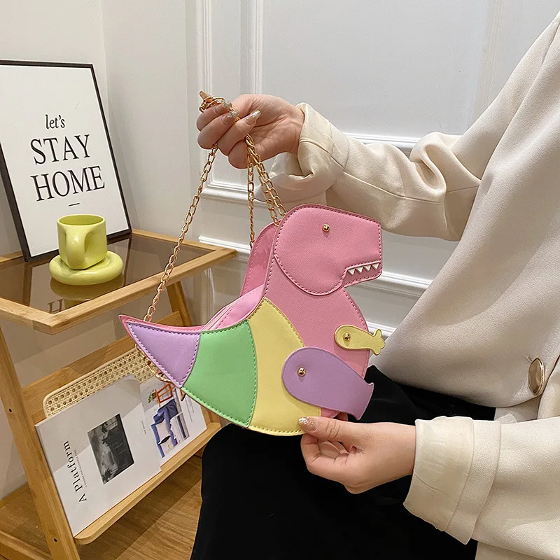 Fashion Women Shoulder Bag Cartoon Dinosaur Shape Vintage Ladies Casual Messenger Bag PU Leather Mini Purse Handbags For Women