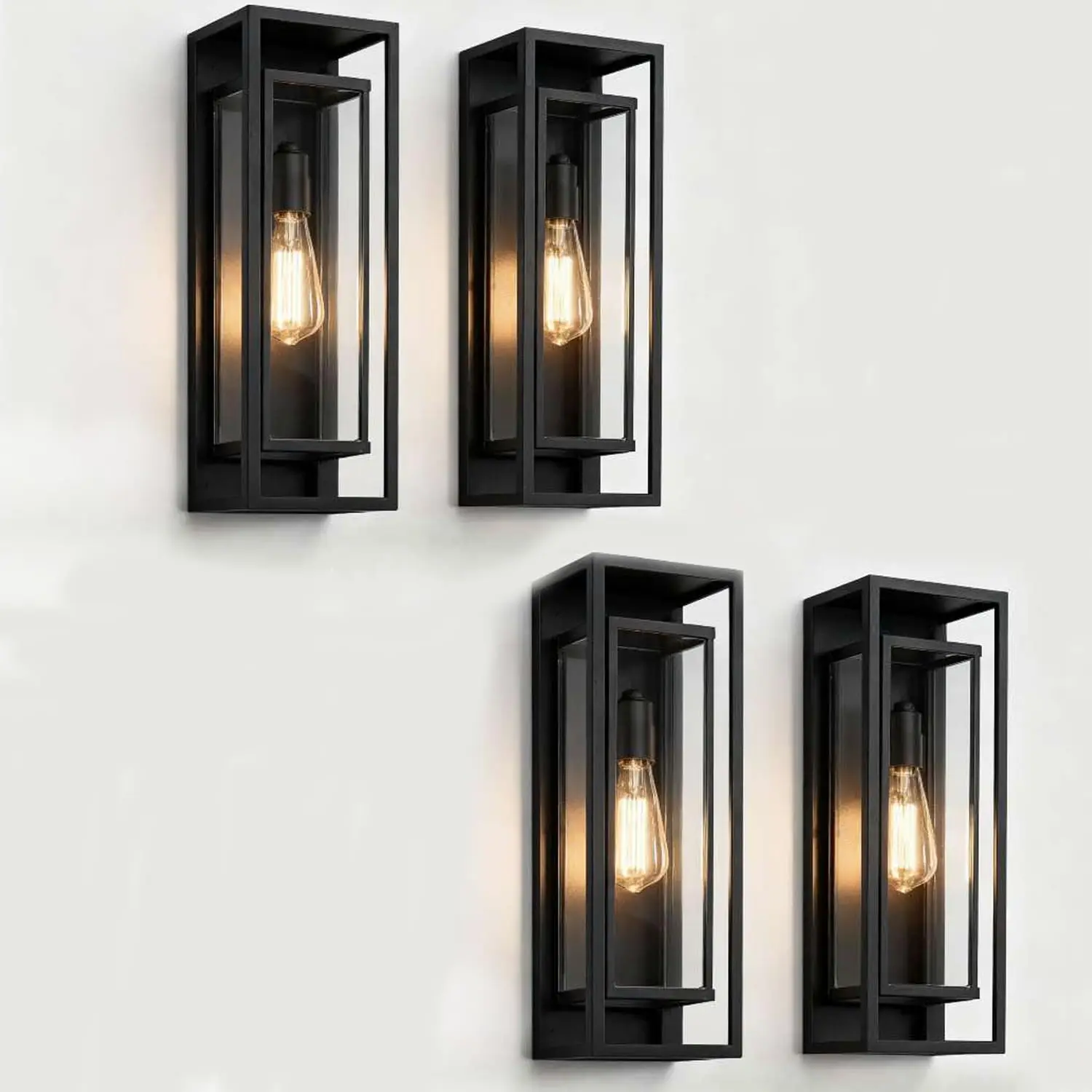 

4Pack 18inch Outdoor Wall Light Fixtures, Exterior Waterproof Modern Matte Black Wall Lamps with Glass Shades,E26 Sockets Porch
