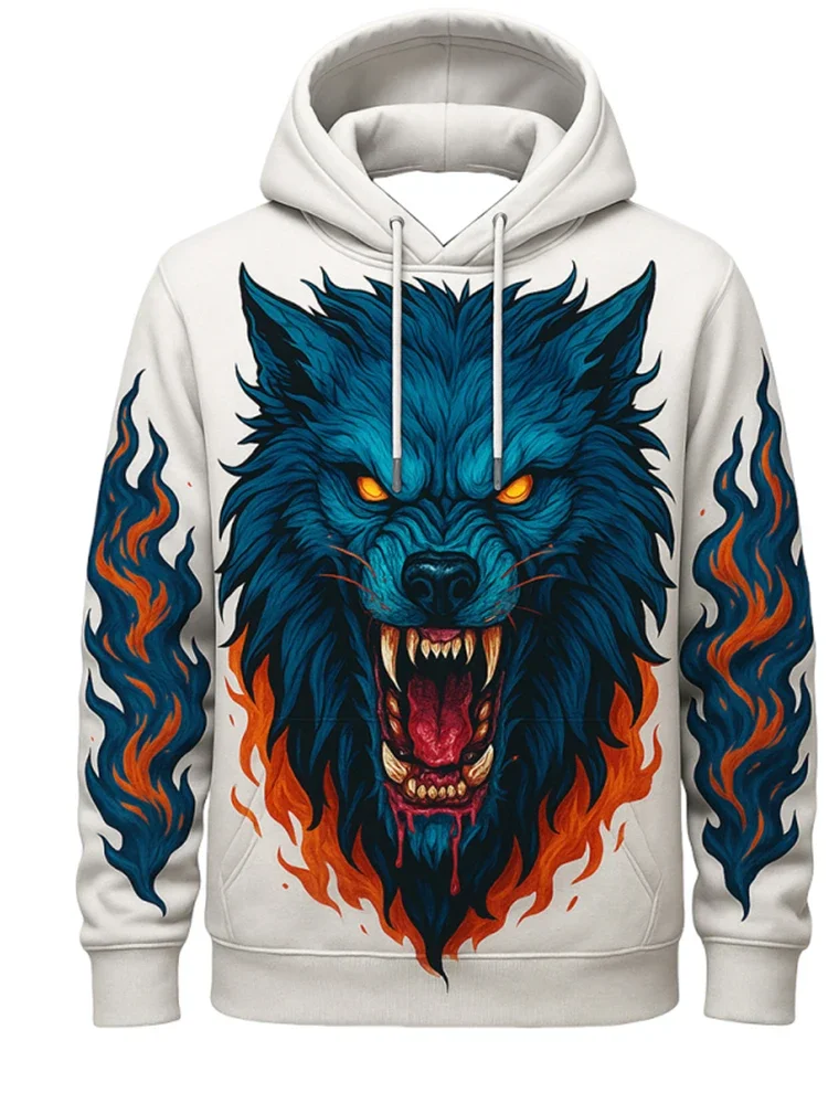 2025 نمط جديد ثلاثية الأبعاد مطبوعة تجفيف الدم رأس الذئب طباعة نمط عادية مقنع البلوز العصرية كول بلوزة عالية الياقة البلوز