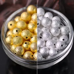 Round Matte Hollow 4mm 5mm 6mm 8mm 10mm Brass Metal Plated Gold/Silver Color Loose Spacer Beads For Jewelry Making DIY Findings