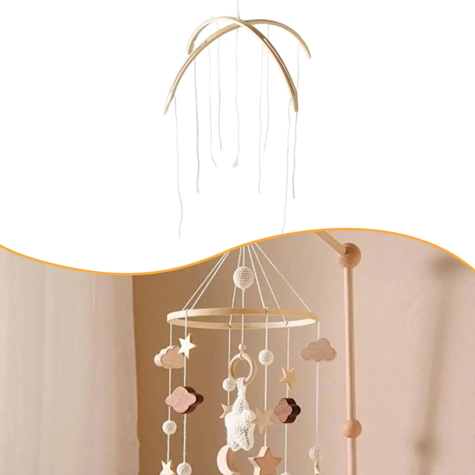Cadre en bois Mobile pour bébé, décoration de chambre à coucher, ornements de pépinière pour jouets pour nourrissons, décoration DIY, breloques d'infirmière, carillon éolien suspendu en bambou