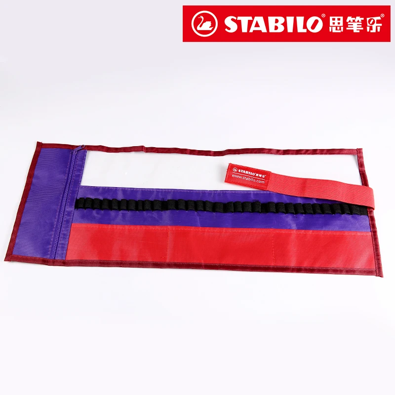 STABILO Pen Bag 30 Holes Roll Up Pencil Case School Supplies Multi-functional Storage Roller Blind With Zipper Bag