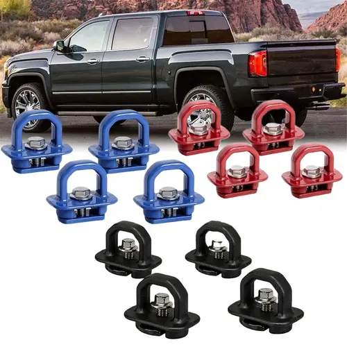 Imagen 1 del producto Anclajes de pared laterales para cama de camión, rojo/azul/negro, juego de 4 Uds., ancla de amarre para cama de camión Chevy Silverdo Pickup, fácil de usar