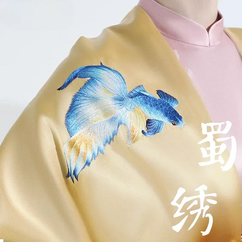 

Chinese style women's silk shawl material pure handmade intangible cultural heritage Shu embroidery Chinese gift