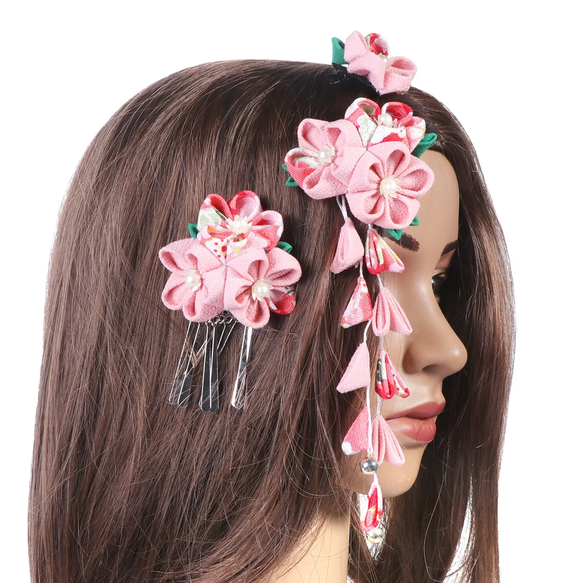 

3 шт., набор заколок для волос в японском стиле, тканевые заколки с цветком для женщин, украшение для волос сбоку сзади, кимоно, прическа юката