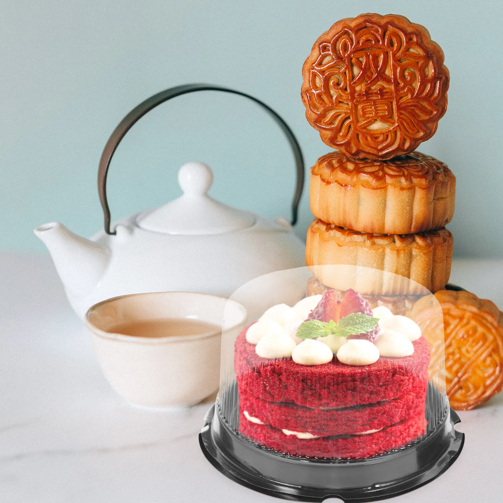 1Set Cake Box Black Round Dome Plastic High Transparent Cover Bakery Cake Carrier Mousse Dessert Packing Container 6 Inch