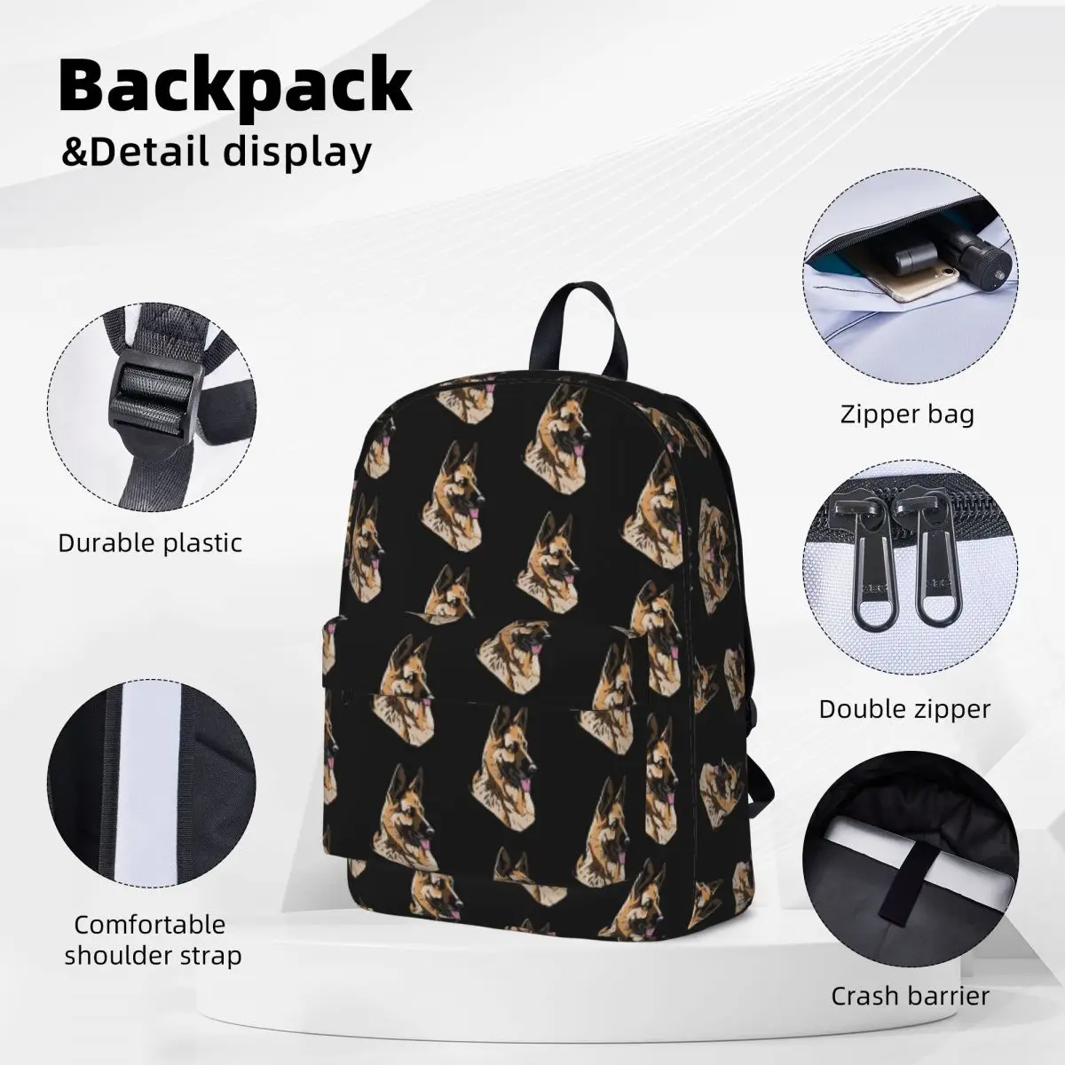 GERMAN SHEPHERD Backpacks Large Capacity Student Book bag Shoulder Bag Laptop Rucksack Waterproof Children School Bag