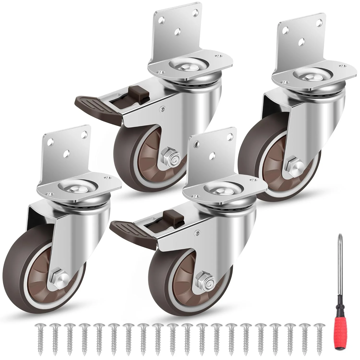 Image of 1,5/2 Zoll Seitenmontage-Lenkrollen, L-förmige Gummi-Lenkrollen, 4er-Set Lenkrollen für Möbel, Kinderbetten, Küchen, Schränke, Tische