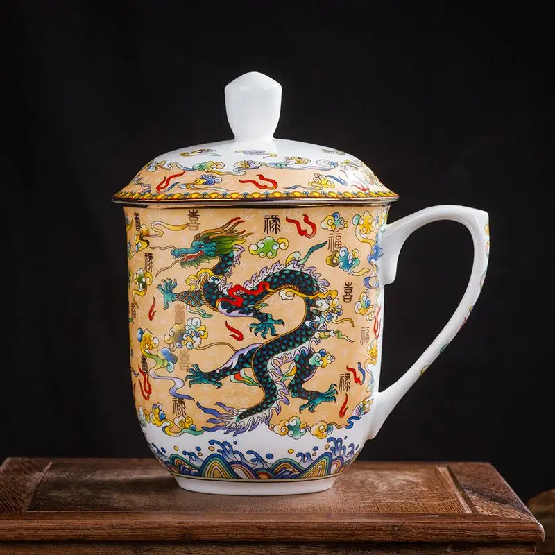 Dragon and Phoenix cup tea cup 850ml Bone China porcelain teacup ceramic teaset High-capacity kettle