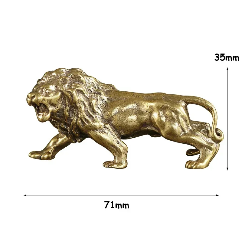 Estatua del Rey León masculino de bronce antiguo, pequeños adornos, leones de montaña de cobre macizo, figuras en miniatura, escultura de latón, decoración artesanal