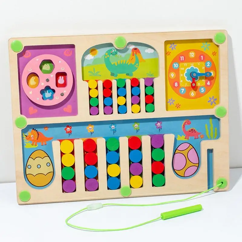 Wood Color Sorting Toys Children Shape Sorting Game Early Educational Learning Toys Magnetic Cartoon Maze Toy For Kids