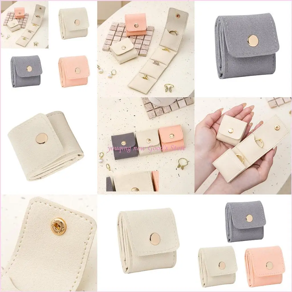 

57QA Portable Jewelry Case for Travel With 4 Separate Sections Sturdy Fabric Earring Holder Organizers