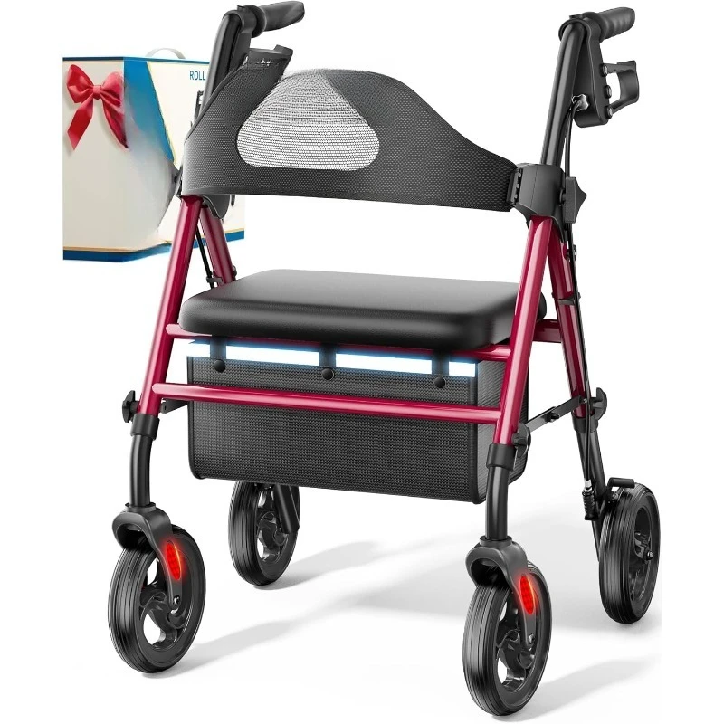

Rollator Walkers with Seat for Seniors, 8'' Big Wheels, 350 lb. Weight Capacity, Adjustable Handles and Seat Height, Li