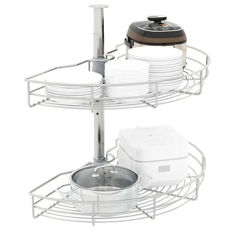Cabinet corner stainless steel turntable corner basket kitchen storage double corner storage