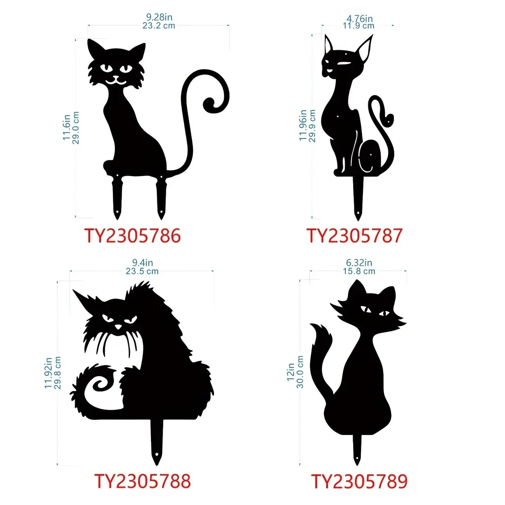 검은 고양이 금속 정원 장식 말뚝, 야외 장식 말뚝, 정원 마당 금속 동물 동상 실루엣 동물 말뚝, 1 개