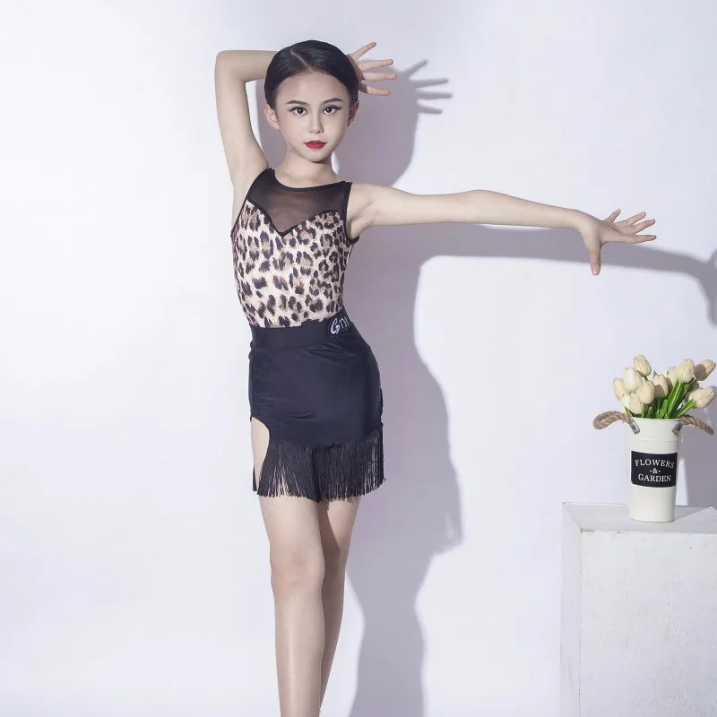 Roupa de dança latina 2024 nova suspender leopardo impressão borla conjunto de roupa de prática de dança latina vestido de dança latina feminino competição