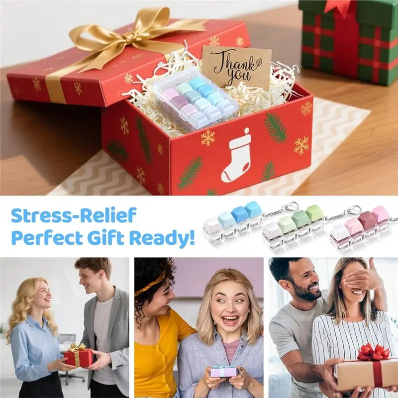 Silent Fidget - Paquete de 3 clics de teclado Modelos cremosos, silenciosos y clics - Llavero para aliviar el estrés