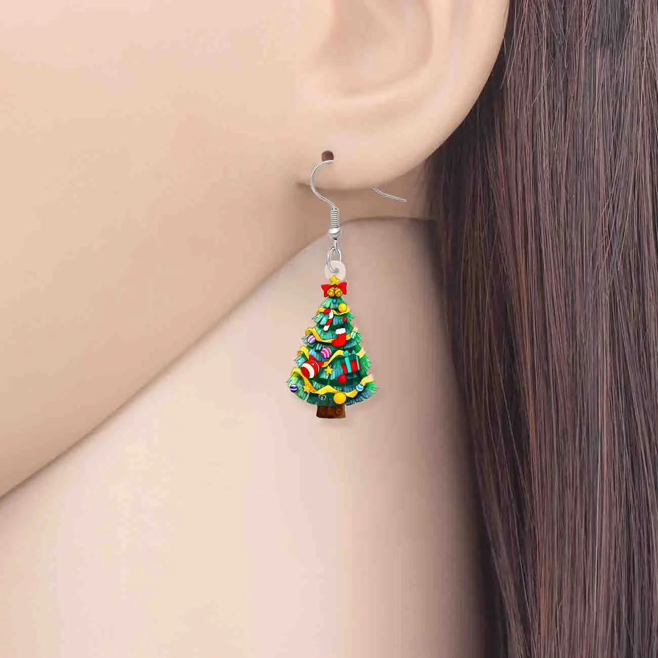 BONSNY Acrylic Romantic Christmas Tree Earrings Charm Plant Drop Dangle Jewelry Party Oranments For Women Kids Girls Gifts