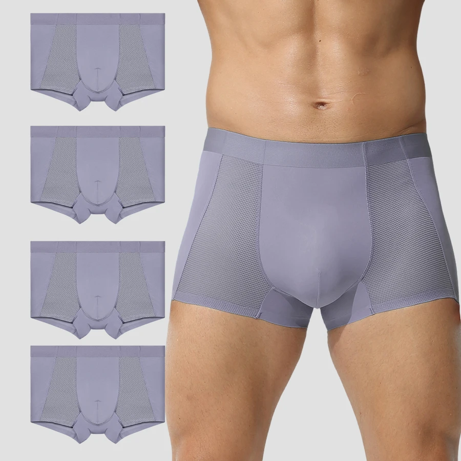 

5PCS Men's ice silk antibacterial underwear Men's mesh breathable boxers Summer thin boys sports boxer shorts head