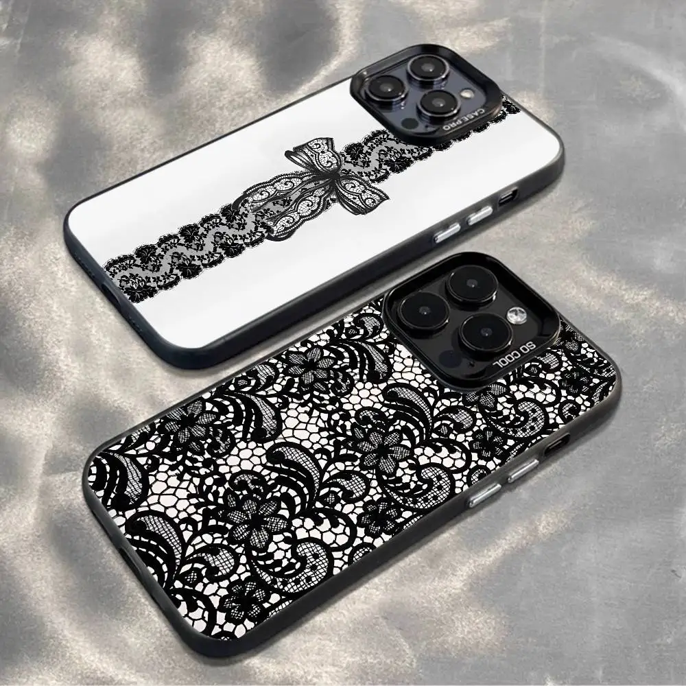 

Black lace print New Hot Phone Case For iPhone 16,15,14,13,12,11,Mini,Pro,MAX,plus,Black Matte Shockproof Cover