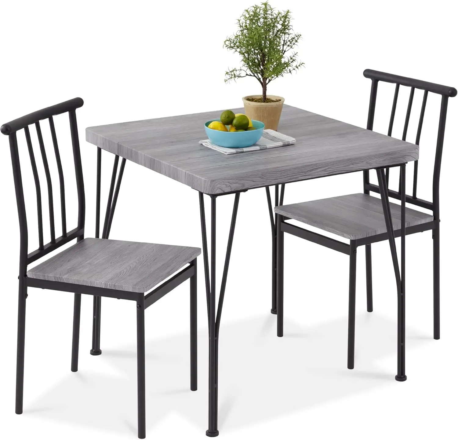 3-Piece Dining Set Modern Dining Table Set, Metal and Wood Square Table for Kitchen, Dining Room, Dinette, Breakfast Nook